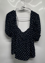 Load image into Gallery viewer, Divided By H&amp;M Womens Black Polka Dots Puff Sleeve V-Neck Blouse Top Size L
