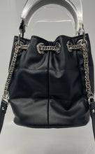 Load image into Gallery viewer, Zara Womens Black Faux Leather Chain Shoulder Strap Bucket &amp; Drawstring Bag
