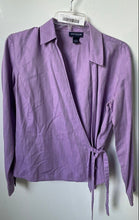 Load image into Gallery viewer, Ann Taylor Womens Purple Cotton Long Sleeve Side Tie Wrap Blouse Top Size 8
