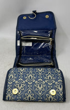 Load image into Gallery viewer, Adrienne Vittadini Womens Blue Damask Print Jewelry Toiletry Travel Makeup Bag
