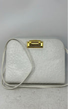 Load image into Gallery viewer, Frenchy Of California Womens White Ostrich Embossed Turn Lock Crossbody Handbag
