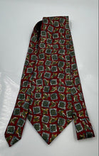 Load image into Gallery viewer, Christian Dior Mens Red Green Geometric Printed Keeper Loop Pointed Tie
