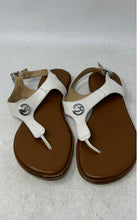 Load image into Gallery viewer, Michael Kors Womens White &amp; Brown Leather Buckle Strap Thong Sandals Size 6.5M
