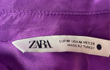 Load image into Gallery viewer, Zara Womens Purple Satin Long Sleeve Collared Tie Short Wrap Dress Size M
