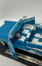 Load image into Gallery viewer, Collectible Blue White Chevrolet Bel Air 1957 Open Door 1:18 Scale Diecast Car
