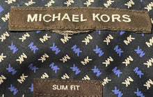 Load image into Gallery viewer, Michael Kors Mens Blue Monogram Print Slim Fit Button-Up Shirt No Size
