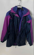 Load image into Gallery viewer, Womens Dark Purple Navy Blue Colorblock Hooded Full-Zip Lined Ski Jacket No Size
