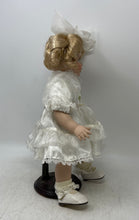 Load image into Gallery viewer, Antique Ceramic Decor Blonde Hair Blue Eyes White Dress Bows Fashion Doll
