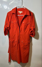 Load image into Gallery viewer, Michael Kors Womens Orange Roll-Tab Sleeve Belted Utility Shirt Dress Size S
