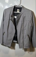 Load image into Gallery viewer, Anne Klein Womens Black White Geometric Long Sleeve Full-Zip Biker Jacket Size M

