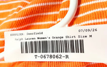 Load image into Gallery viewer, Lauren Ralph Lauren Womens Orange Striped Cotton Ruffle V-Neck Blouse Top Size M
