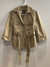 Load image into Gallery viewer, OBR Womens Beige 3/4 Sleeve Collared Front Pockets Belted Jacket Size Small

