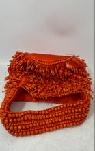 Load image into Gallery viewer, Mango Womens Orange Beaded Inner Pocket Magnetic Snap Lined Top Handle Handbag
