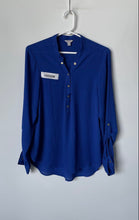 Load image into Gallery viewer, Guess Womens Royal Blue Long Sleeve Henley Neck Blouse Top Size L/G
