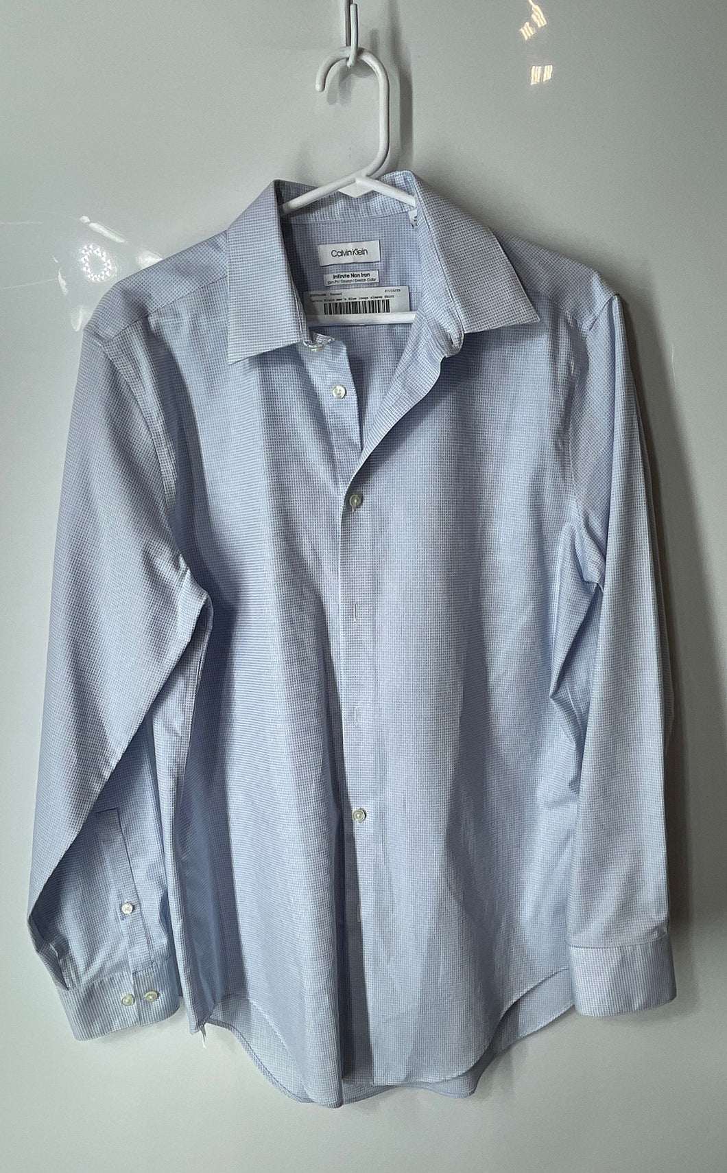 Calvin Klein Mens Blue Long Sleeve Slim Fit Non-Iron Dress Shirt Size M 15 1/2