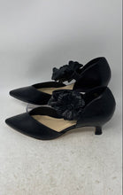 Load image into Gallery viewer, Coutgo Womens Black Leather Pointed Toe Kitten Ankle Strap Sandal Size 11
