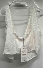 Load image into Gallery viewer, Zara Womens White Cotton Sleeveless Embroidered Tie Front Cropped Top Sz S w/Tag
