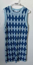 Load image into Gallery viewer, Zara Womens Blue Argyle Print Knit Sleeveless Round Neck Mini Dress Size Large
