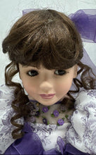 Load image into Gallery viewer, Kids Ceramic Brown Hair &amp; Eyes 2005 Baby Doll In Lavender Dress With Tags
