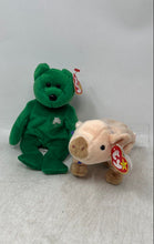 Load image into Gallery viewer, Set Of 2 Pieces Ty Green &amp; Pink Beanie Baby Pig And Bear Plush Toys With Tags

