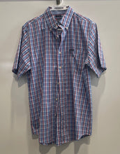 Load image into Gallery viewer, Chaps Mens Red Blue Plaid Short Sleeve Collared Easy Care Button-Up Shirt Size M
