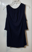 Load image into Gallery viewer, Loft Womens Blue Short Cold Shoulder Sleeve Round Neck Blouse Top Size M
