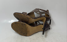 Load image into Gallery viewer, Nine West Womens Brown Shiny Leopard Embossed Back Zip Strappy Heels Size 7M
