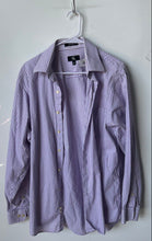 Load image into Gallery viewer, Calvin Klein Mens Purple White Striped Cotton Long Sleeve Dress Shirt Sz L 16.5
