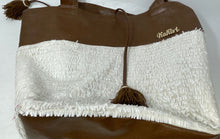 Load image into Gallery viewer, Kokivi Womens Brown White Inner Pocket Fringe Double Handle Tote Handbag
