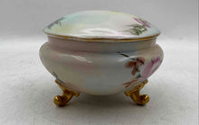 Load image into Gallery viewer, Cream Porcelain Floral Hand Painted Round Footed Jewelry Trinket Box With Lid
