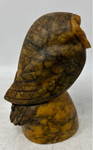 Load image into Gallery viewer, Vintage Genuine Alabaster Hand Carved Owl Figurine With Yellow Glass Eyes
