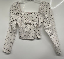 Load image into Gallery viewer, Guess Womens White Black Polka Dot Long Sleeve Cropped Blouse Top Size S

