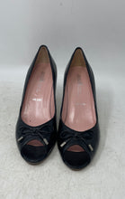 Load image into Gallery viewer, Amalfi Womens Black Leather Peep Toe Slip-On Stiletto Pump Heels Size 8 AA

