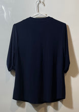 Load image into Gallery viewer, Anne Klein Womens Blue Split V-Neck 3/4 Sleeve Chest Pocket Blouse Top Size M
