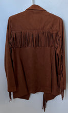 Load image into Gallery viewer, Slim Factor By Investments Womens Brown Collared Fringe Open-Front Jacket Size M
