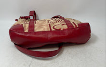 Load image into Gallery viewer, Liz Claiborne Womens Red Pink Monogram Faux Leather Trim Zip Top Tote Handbag
