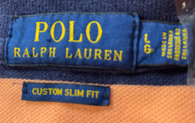 Load image into Gallery viewer, Polo Ralph Lauren Mens Blue Peach Striped Cotton Custom Slim Fit Polo Shirt Sz L
