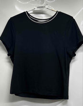 Load image into Gallery viewer, Tahari Womens Black White Trim Round Neck Short Sleeve Cropped T-Shirt Size L
