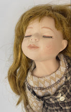 Load image into Gallery viewer, Vintage Unique Brown Hair And Eyes Blue Beige Dress Porcelain Doll
