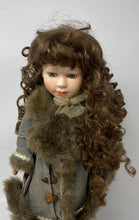 Load image into Gallery viewer, Vintage Collectible Porcelain Curly Hair Blue Eyes Victorian Style Girl Doll
