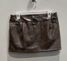 Load image into Gallery viewer, Musera Womens Brown Croc-Embossed Faux Leather Zipper Pockets Mini Skirt Size S
