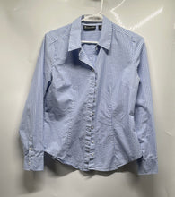Load image into Gallery viewer, New York &amp; Company 7th Avenue Design Studio Womens Blue White Button-Up Shirt S
