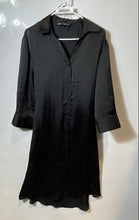 Load image into Gallery viewer, Zara Womens Black Long Sleeve Spread Collar Tie Back Shirt Dress Size XS
