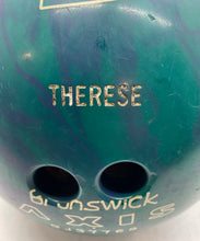 Load image into Gallery viewer, Brunswick Therese Axis Teal Blue Sporting Equipment Swirl Drilled Bowling Ball

