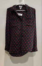 Load image into Gallery viewer, Express Womens Black Red Polka Dot Long Sleeve Collared Button-Up Shirt Size L
