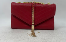 Load image into Gallery viewer, Dabeau Womens Red Leather Inner Pockets Chain Strap Tassel Flap Crossbody Purse

