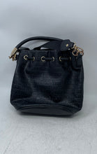 Load image into Gallery viewer, True Religion Womens Black Monogram Print Leather Drawstring Bucket Bag
