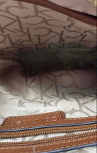 Load image into Gallery viewer, Calvin Klein Womens Brown Monogram Print Faux Leather Zipper Crossbody Purse
