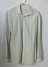 Load image into Gallery viewer, Calvin Klein Mens Green White Plaid Long Sleeve Collared Dress Shirt Sz 15 32/33
