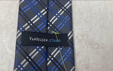 Load image into Gallery viewer, Van Heusen Studio Mens Blue Plaid Silk Keeper Loop Adjustable Pointed Tie

